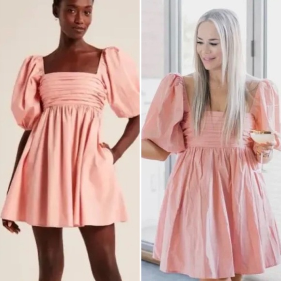 Abercrombie & Fitch Pink Emerson Poplin Puff Sleeve Mini Dress - Picture 1 of 8
